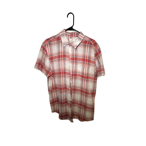 Mutual Weave Mens Large Red Plaid Short Sleeve Button up - Picture 1 of 5
